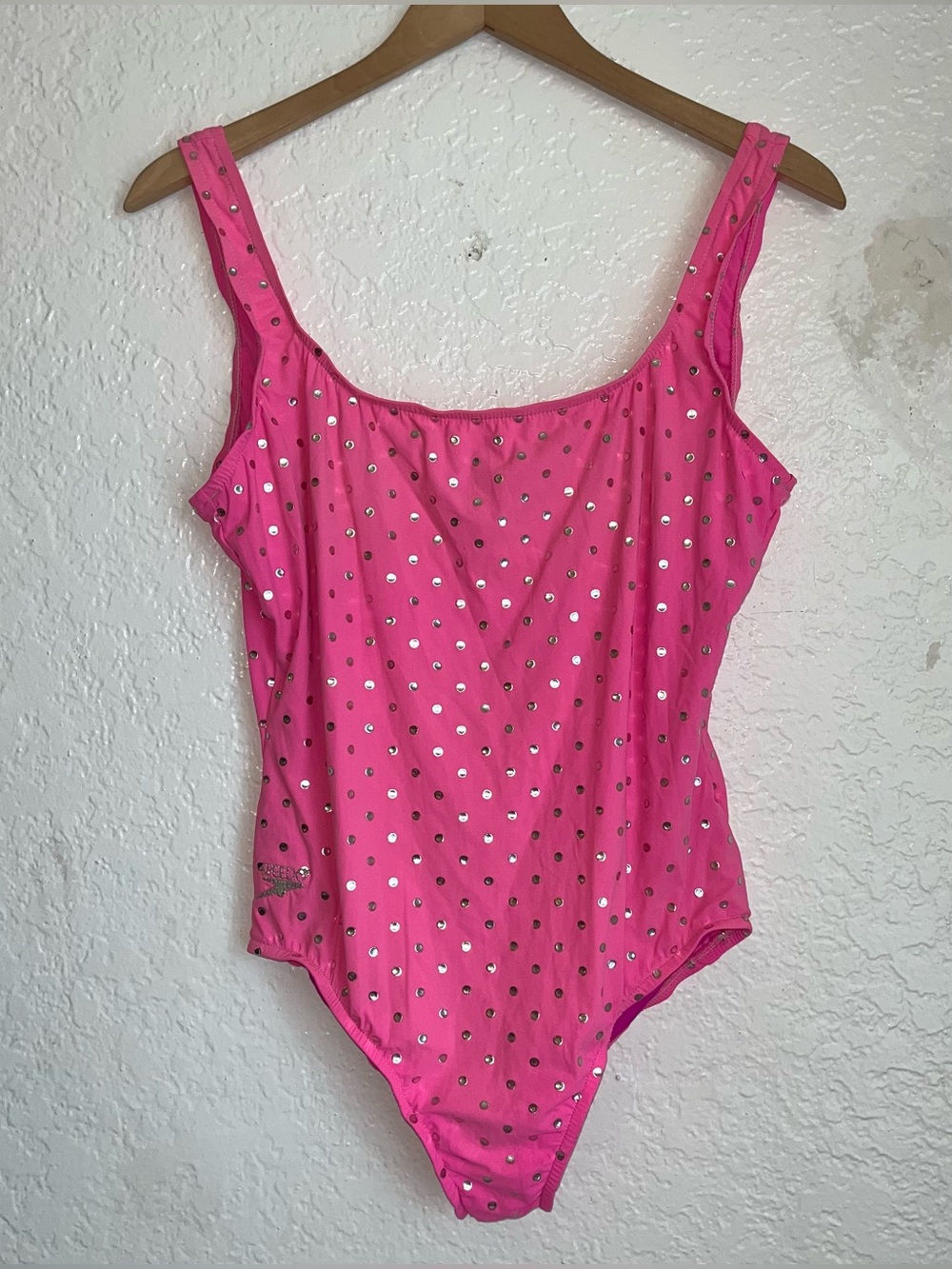 Vintage Speedo One Piece Swimsuit Bathing Suit Size 14 Pink Polka Dot